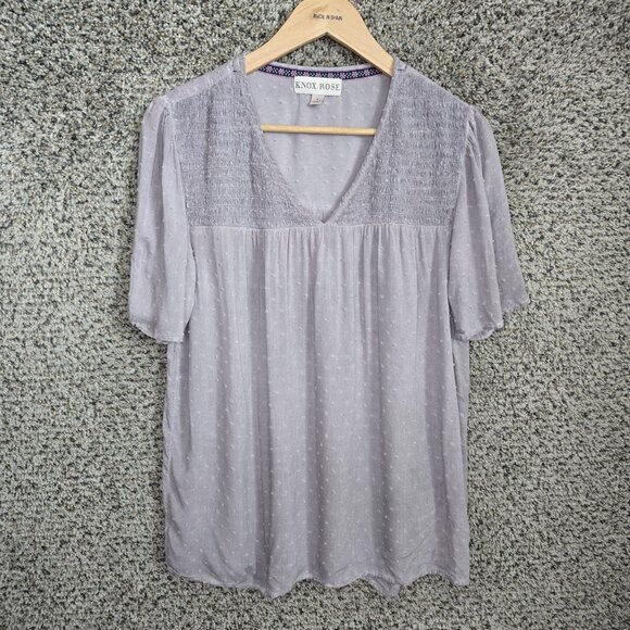 Knox Rose Top Womens Small Purple Swiss Dot Sheer V Neck Blouse Ladies - Picture 1 of 7
